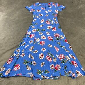 Joules Midi Dress Womens 8 Blue Alianna Floral V-Neck Short Sleeve Summer Boho